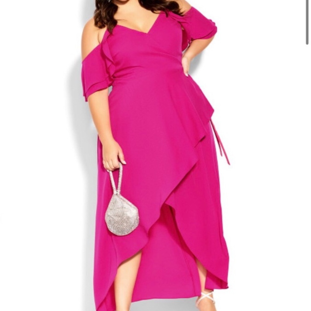 NWT City Chic Elegant Maxi Wrap Dress In Shock Pink